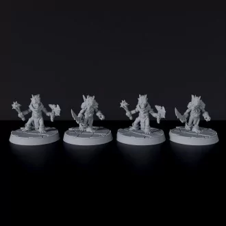 Fantasy miniatures of dragonborns Dragonlings with sword, axe and morningstar - dedicated set to Vile Dragonborn army