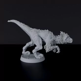 Fantasy miniature of Raptors barbarians jurassic fighters for Bloodfields tabletop RPG game