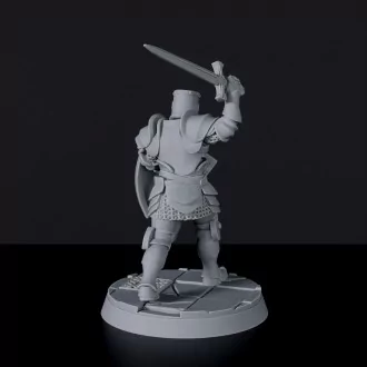 Miniature of human warrior knight with sword and armor Sanctum Crusaders - Wildwood Brotherhood set for Bloodfields RPG wargame