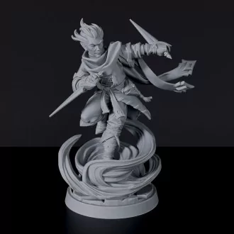 Miniature of thief Airbond Male Rogue elemental air with mace and cloak for fantasy tabletop RPG games