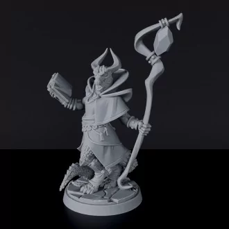 Miniature of warlock Dragonborn Male Wizard with tome, staff and cloak for fantasy tabletop role-playing games