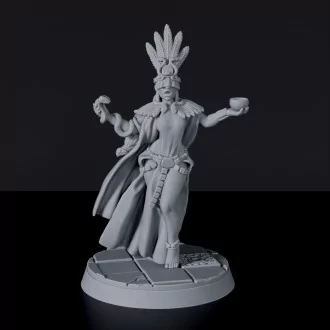 Fantasy miniatures of Ava Serpentmage amazon wizard with cloak - Bloodfields tabletop RPG game