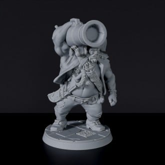 Fantasy miniatures of pirate ogre Shuaavek Shotcaller with cannon - dedicated set to army for Bloodfields tabletop RPG game