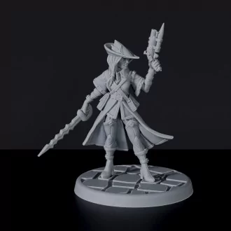 Fantasy miniatures of fighter Hilde Robben with sword for Vampire Hunters army dedicated to Bloodfields RPG game