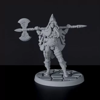 Fantasy miniatures of warrior Rotkäppchen with halberd for Vampire Hunters army dedicated to Bloodfields RPG game