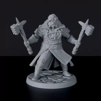 Fantasy miniatures of warrior Brutus The General with hammer for Beastshape Tribe army dedicated to Bloodfields RPG game