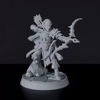 Fantasy miniatures of dark elf Balander D'Rand with bow and quiver - dedicated set to Everdark Elves army for Bloodfields