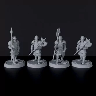 Fantasy miniatures of human knight fighters Halabardiers with armors and helmets - Bloodfields RPG game