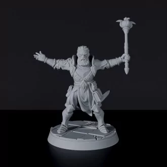 Fantasy miniatures of human magic knight wizard Kardinal Lightwelle with staff and armor - Bloodfields RPG game