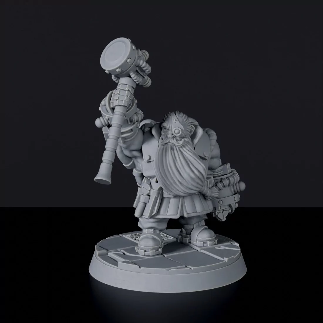 Fantasy miniatures of dwarf male warrior Lord Gemalin with hammer - Bloodfields tabletop RPG game