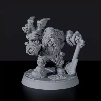 Fantasy miniatures of dwarf male fighter Gargy Dragonsmith with axe for Bloodfields tabletop RPG game