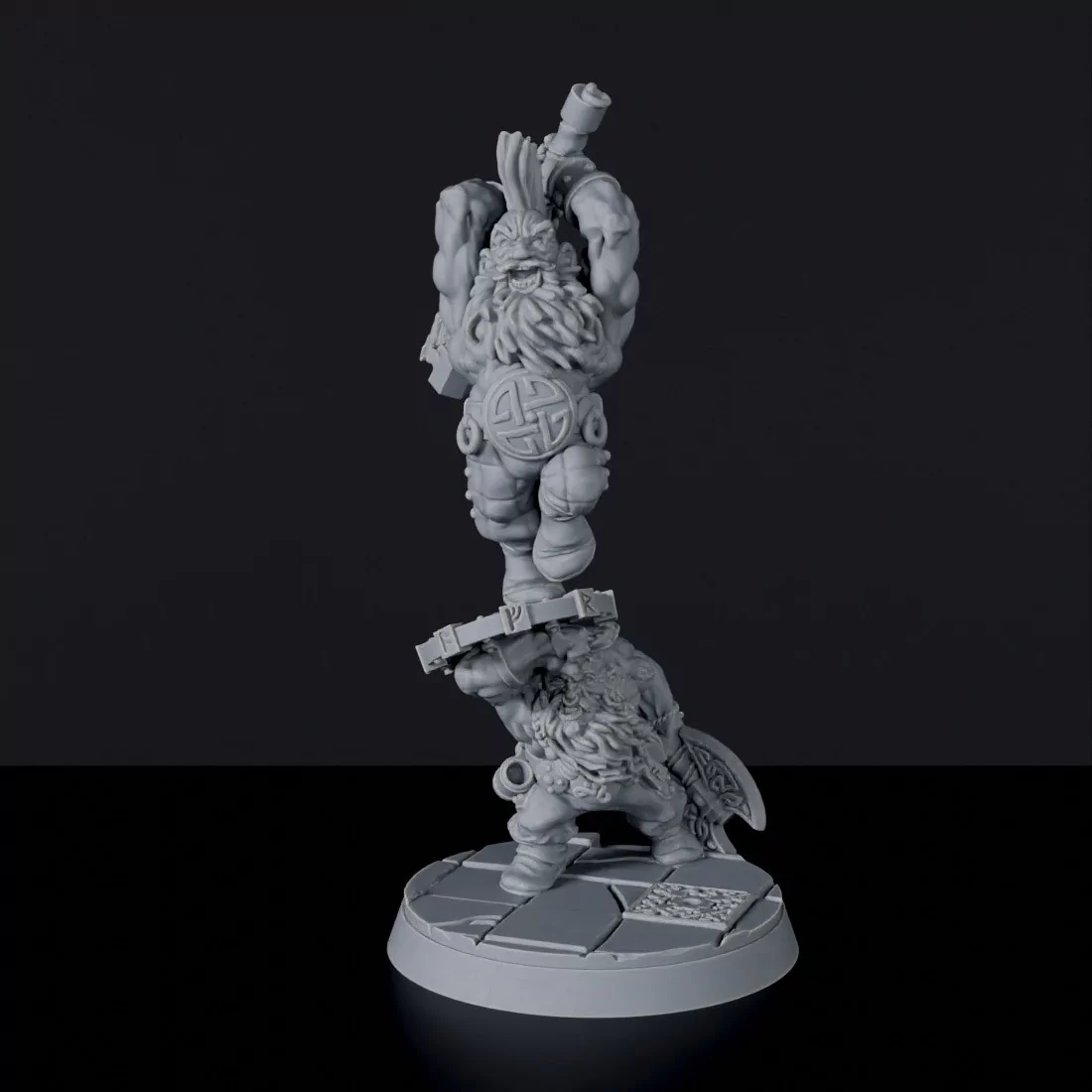 Fantasy miniature of dwarf male fighters Iro & Kez with axe and shield for Bloodfields tabletop RPG game