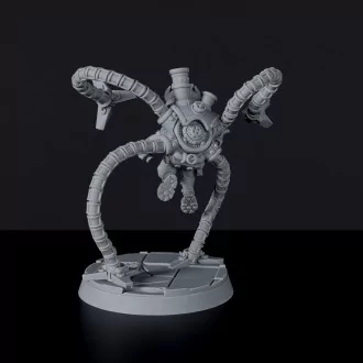 Fantasy miniature of gnome Valtix in Octosuit in monster machine with shield and sword for Bloodfields tabletop RPG game