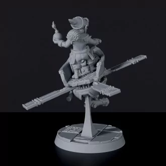 Fantasy miniature of flying gnome Corx in Gyrocopter warmachine for Bloodfields tabletop RPG game