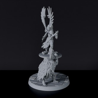 Fantasy miniature of barbarian queen warrior Vindicta Raid Queen with sword for Bloodfields tabletop RPG game