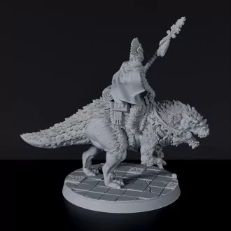 Miniature of amazon Brutosaur Rider warrior on lizard beast - dedicated set for Jurassic Amazons RPG army