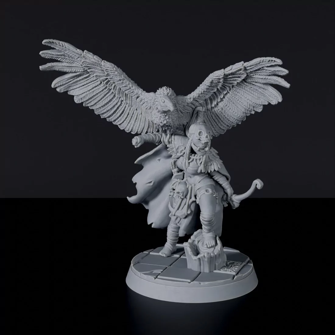 Fantasy miniatures of Zanya Pathfinder amazon warrior with bow and bird beast - Jurassic Amazons army