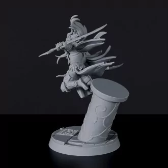 Fantasy miniature of elf male warrior Elesar Painsinger with spear for Bloodfields tabletop RPG game