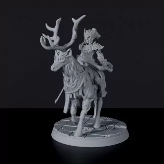 Fantasy miniatures of elf warrior Paradash Sundrop with spear on deer - Bloodfields tabletop RPG game