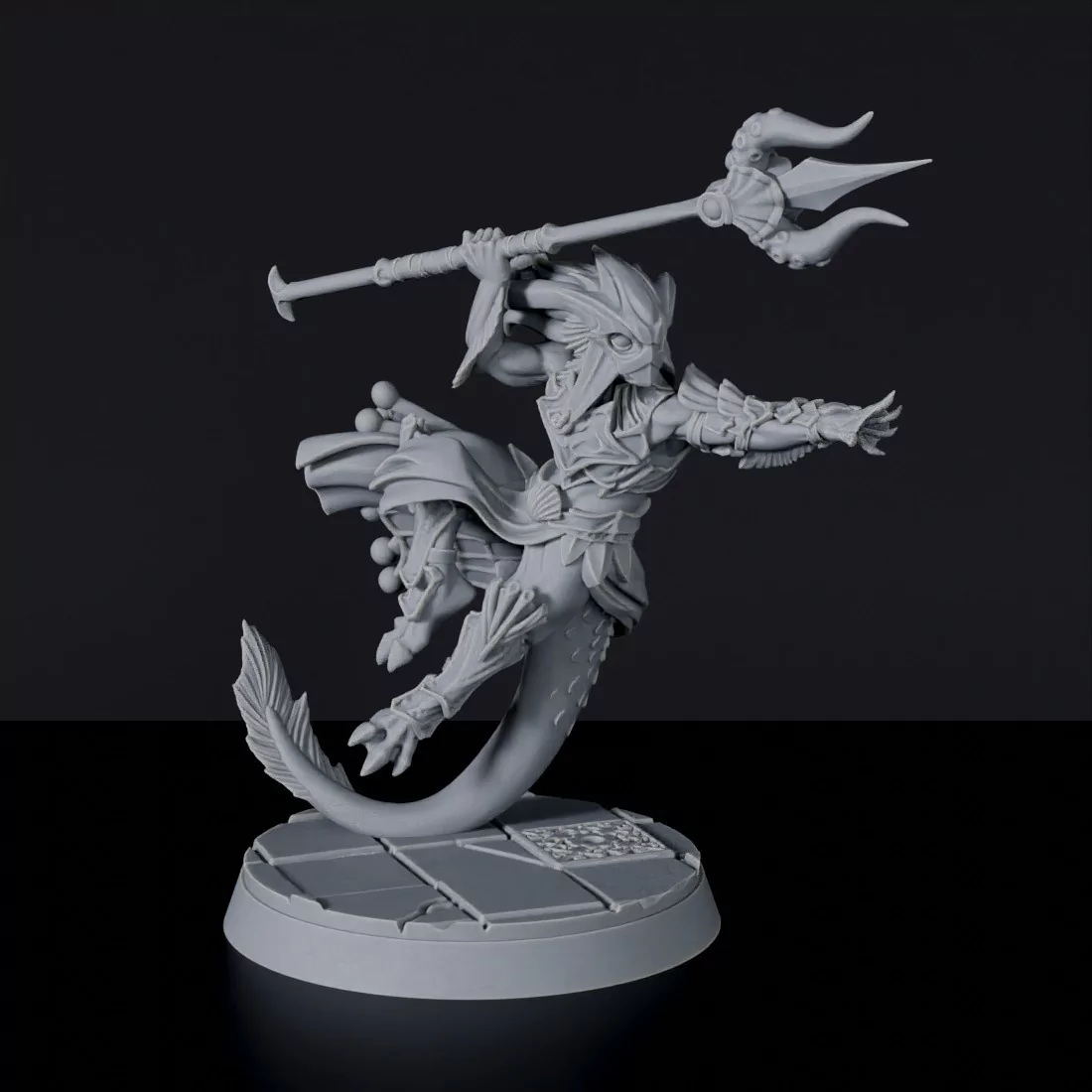 Fantasy miniatures of pirate sea beast with trident Sha'Ssar The Focused - Bloodfields tabletop RPG game