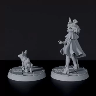 Miniature of female engineer with mechanical dog Tesla Arcane Engineer - dedicated set for Bloodfields Mercenaries army