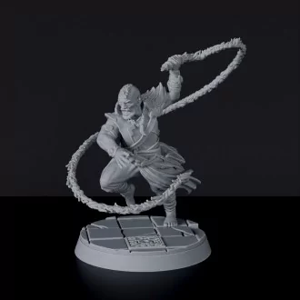 Fantasy miniatures of warrior with lasso Kim Kuchi - Bloodfields tabletop RPG game