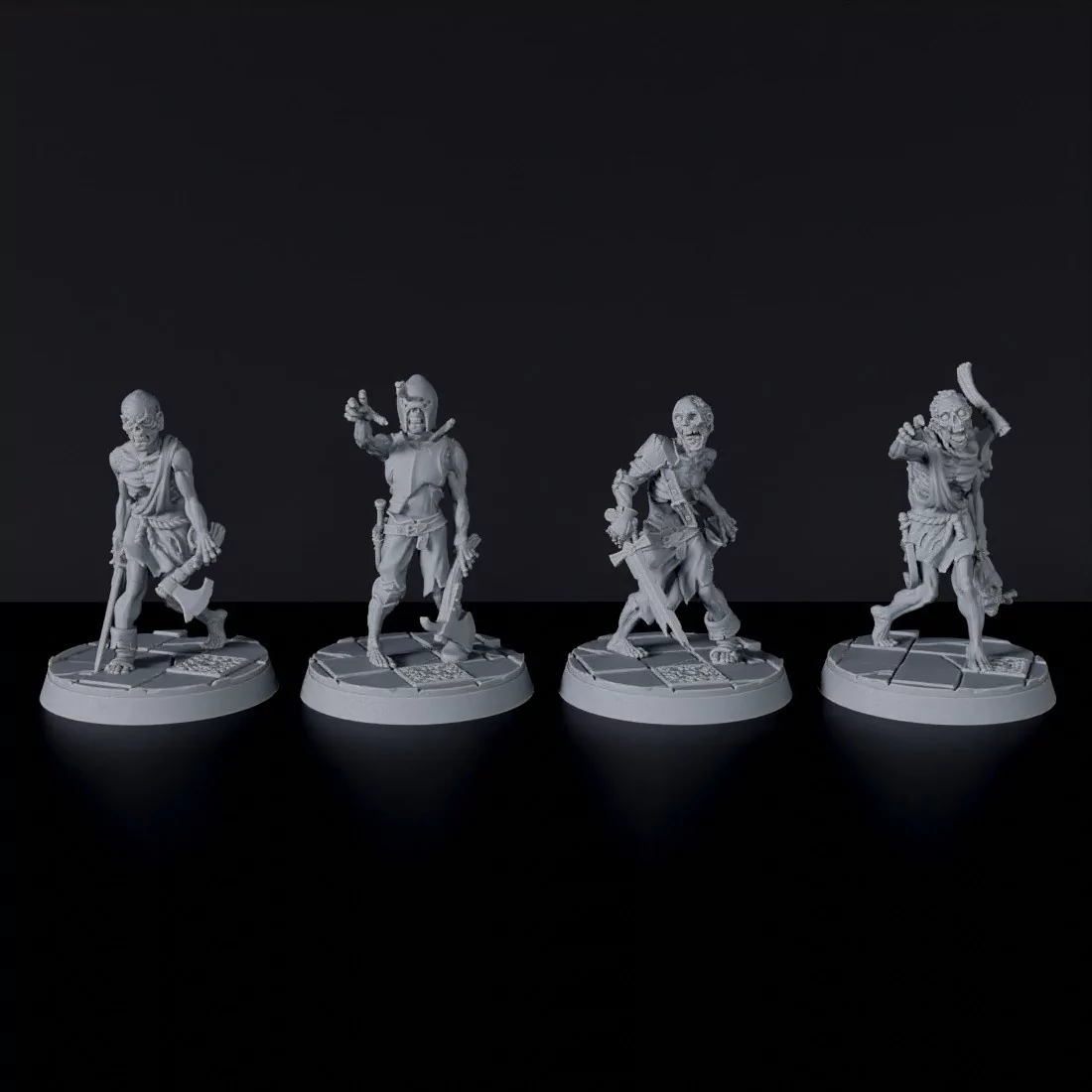 Fantasy miniature of undead warriors with axe and sword Zombies - dedicated set to army for Bloodfields