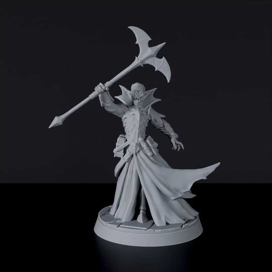 Fantasy miniatures of undead Lucien The Necromancer vampire wizard with tome and axe - Bloodfields tabletop RPG game