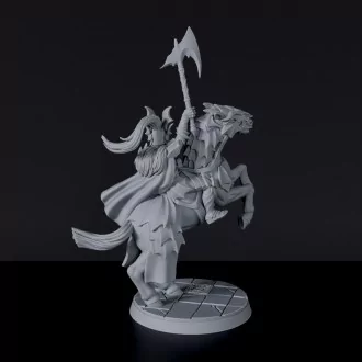 Fantasy miniature of vampire knight Marquis Immortale with axe and armor on horse for Bloodfields tabletop RPG game