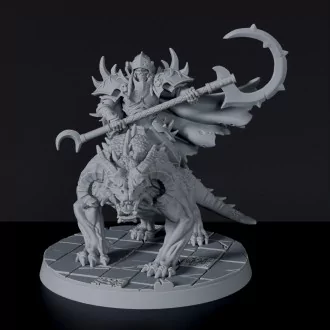 Fantasy miniature of undead warrior with scythe on lizard beast Baaldur the Eternal - dedicated set to army for Bloodfields