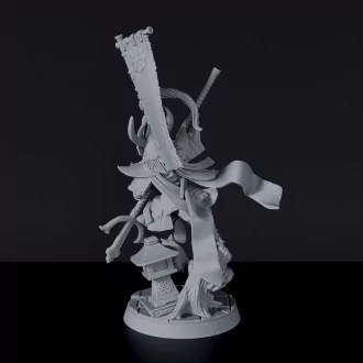 Fantasy miniature of asian General Minamoto - samurai with trident Bloodfields tabletop RPG game