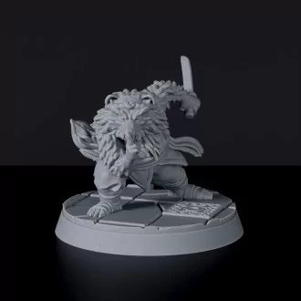 Fantasy miniatures of asian Tanuki animal fox fighter with sword - Bloodfields tabletop RPG game