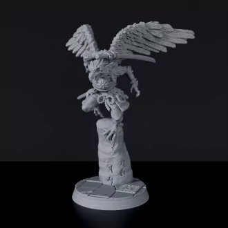 Fantasy miniatures of asian Tengu flying bird fighter with sword - Bloodfields tabletop RPG game