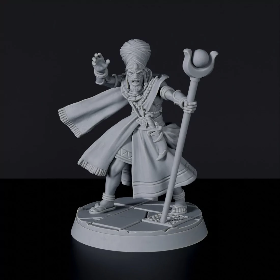 Fantasy miniatures of undead Un-Nefer Curse Apostole magic wizard with staff - Bloodfields tabletop RPG game