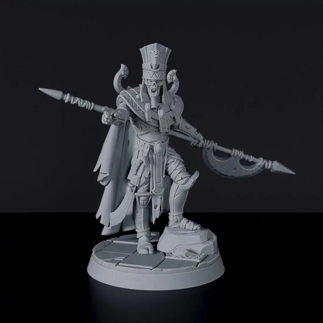 Fantasy miniatures of undead Sethorus The Relentless warrior with halberd - Bloodfields tabletop RPG game