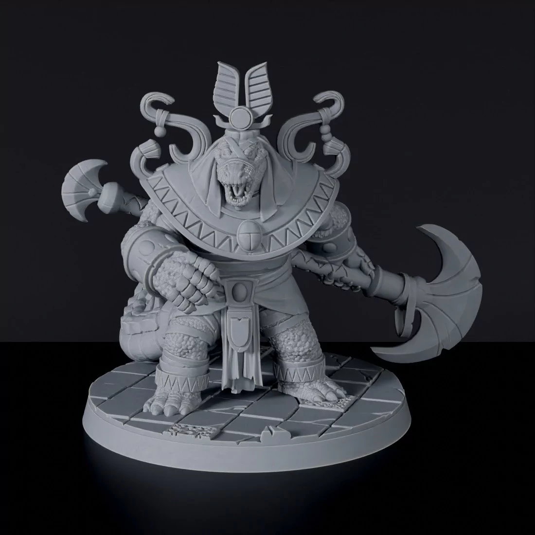 Fantasy miniatures of Rerrkor Might Of Ur lizard warrior with axe - Bloodfields tabletop RPG game