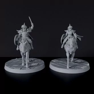 Fantasy miniatures of arabic two fighter miniatures with scimitars on horses - Bloodfields tabletop RPG game