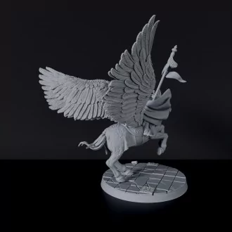 Fantasy miniature of Emir Raheem IV arabic warrior with spear on flying horse for Bloodfields tabletop RPG game
