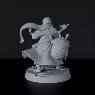 Fantasy miniature of Mia Sana'a flying arabic warrior with magic gin lamp for Bloodfields tabletop RPG game