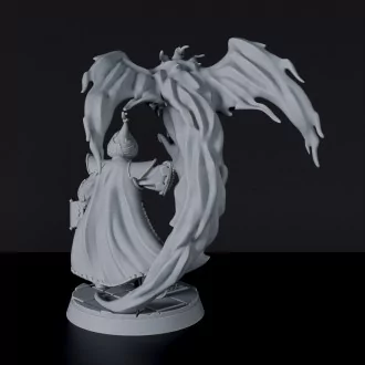 Fantasy miniature of magic arabic sorcerer Far'Adal with flying burning bird for Bloodfields tabletop RPG game