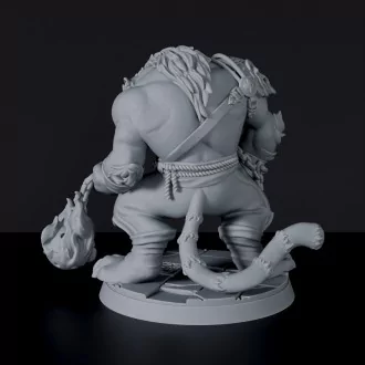 Fantasy miniature of cat beast Gru'Stafa with burning ball for Bloodfields tabletop RPG game