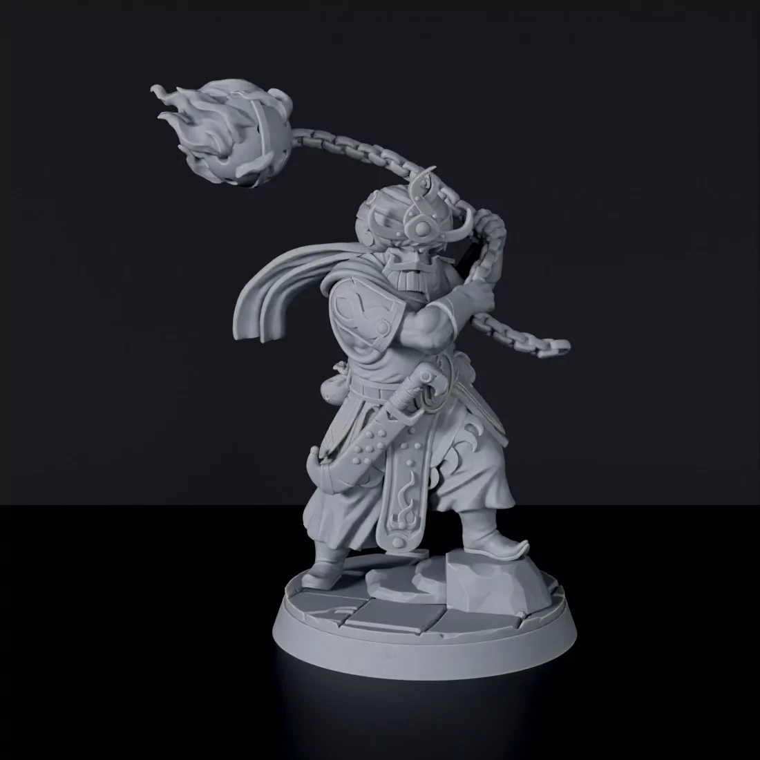 Fantasy miniatures of arabic Maso'Thun with sword and cloak - Bloodfields tabletop RPG game