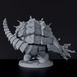 Fantasy miniature Beastoise big turtle beast with skulls for Bloodfields tabletop RPG game