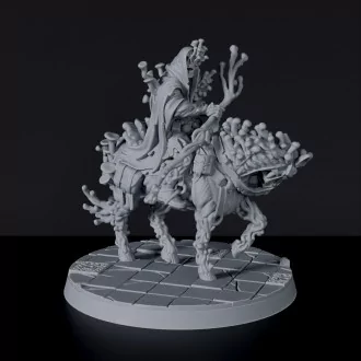 Fantasy miniatures Darr Mushroomancer swamp wizard with staff on horse for Bloodfields tabletop RPG game