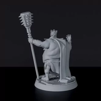 Fantasy miniature king of goblin King Obbleh with staff and crown for Bloodfields tabletop RPG game