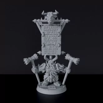 Fantasy miniatures of Bash-Ar Than dwarf warrior with hammers - Bloodfields tabletop RPG game
