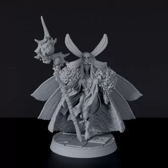 Fantasy miniatures of magic wizard elf Cydia A'Luna with staff and helmet - dedicated set to Everdark Elves army for Bloodfields