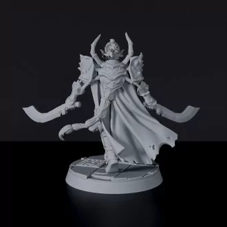 Fantasy miniature of elf Slazgar Bor'Duin with sword and cloak - dedicated set to army for Bloodfields tabletop RPG game