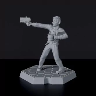 Futuristic miniature of sci fi human with gun and tome - Sheldon the Intern for Gridwars Corporation army