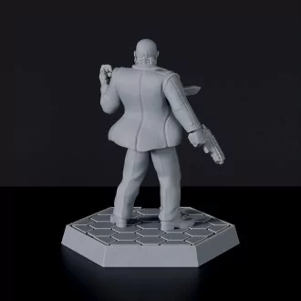 Sci fi male with gun and steel arm implant - Marcus Crown CEO miniature for Gridwars Corporation army